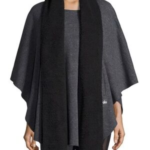 Alo Black and Gray Poncho with Scarf